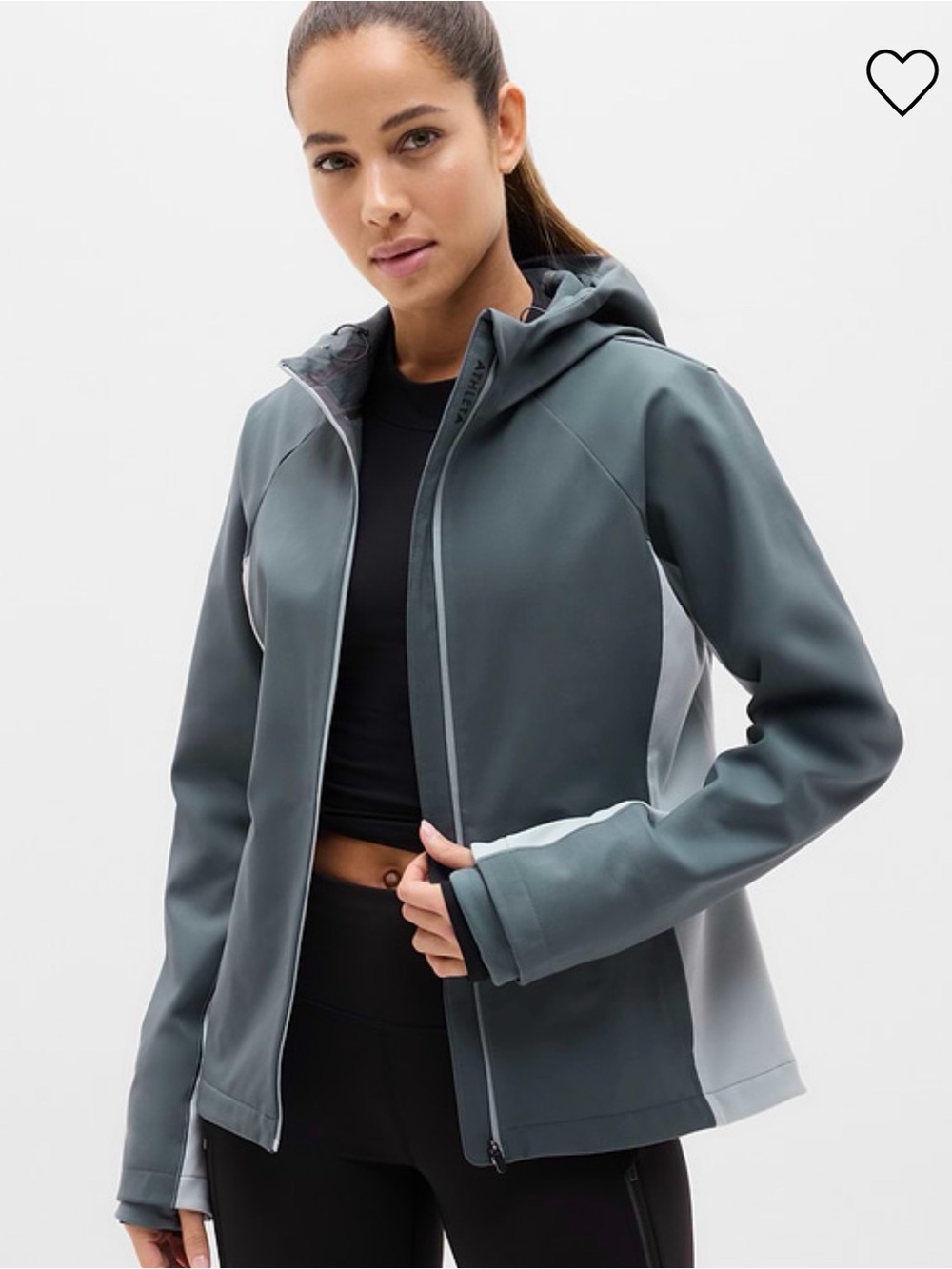 Athleta Hooded Softshell Jacket in Slate and Light Gray Size S